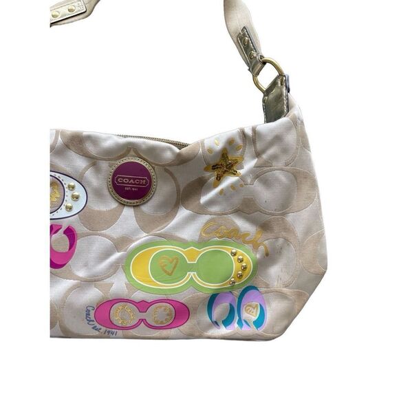 Coach Womens Cream F17586 Signature Satin Applique Hobo Bag - Picture 1 of 9
